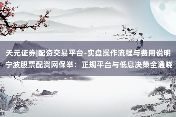天元证券|配资交易平台-实盘操作流程与费用说明 宁波股票配资网保举：正规平台与低息决策全通晓